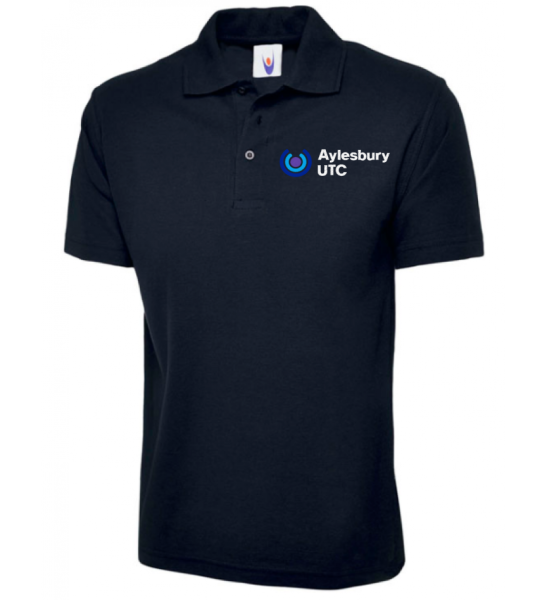 Navy polo shirt with Aylesbury UTC logo on, Black hoodie with Aylesbury UTC logo on, part of uniform